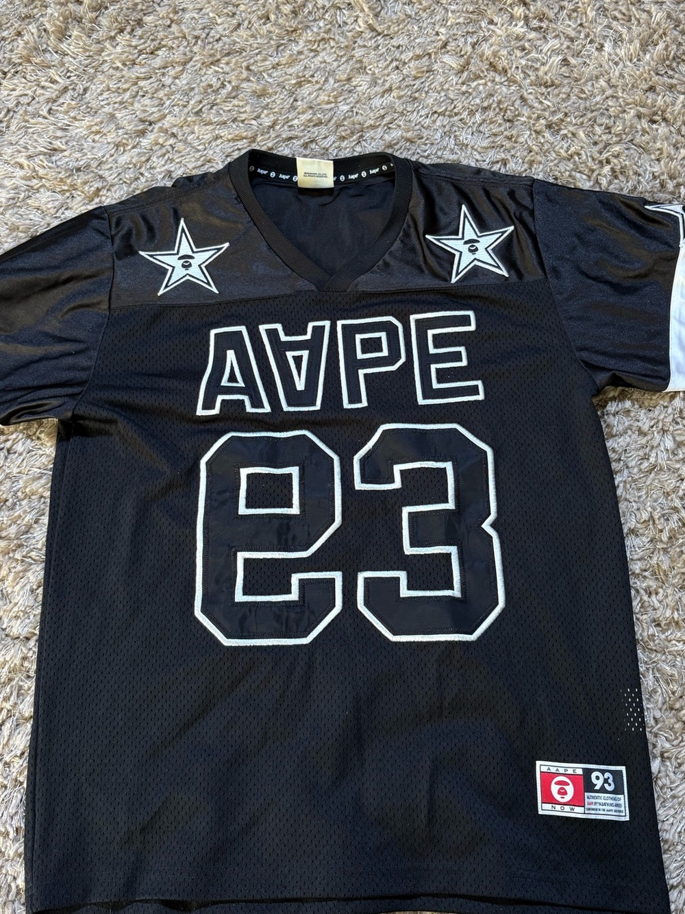 Men’s AAPE Black 93 Football Jersey, Size Medium